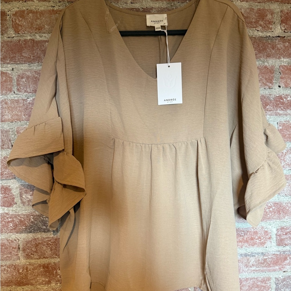 Andree Beige Ruffle Sleeve Blouse